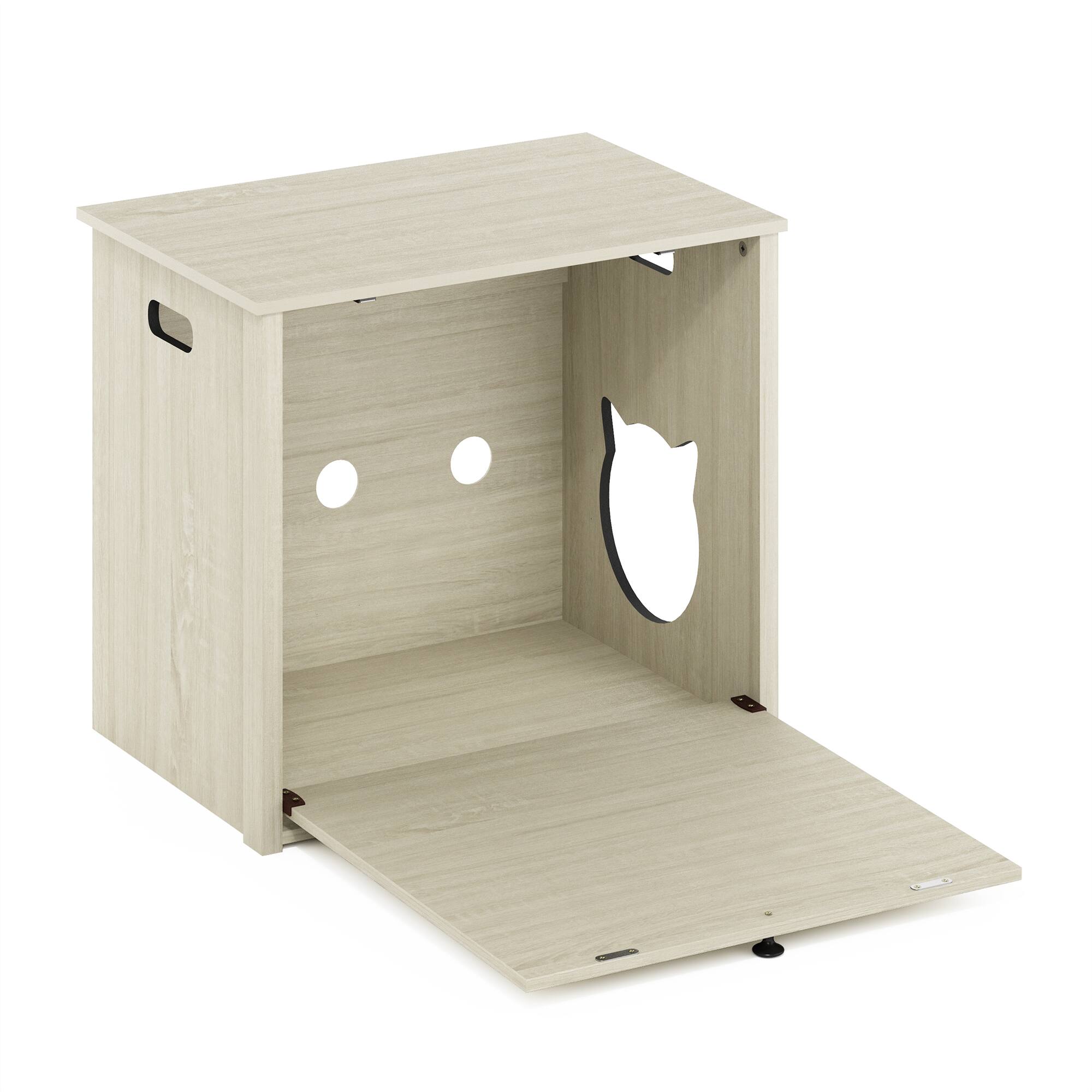 Alt View 3. Furinno - Peli Small Cat Litter Box Enclosure with Single Door - White Wash.