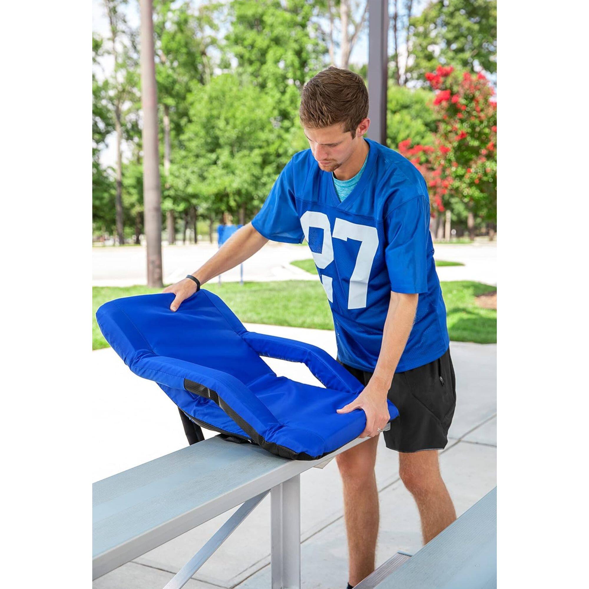 Alt View 1. Camco - Camco Portable Stadium Seat Foldable Padded Cushion Back Support, Armrests, Blue - Blue.
