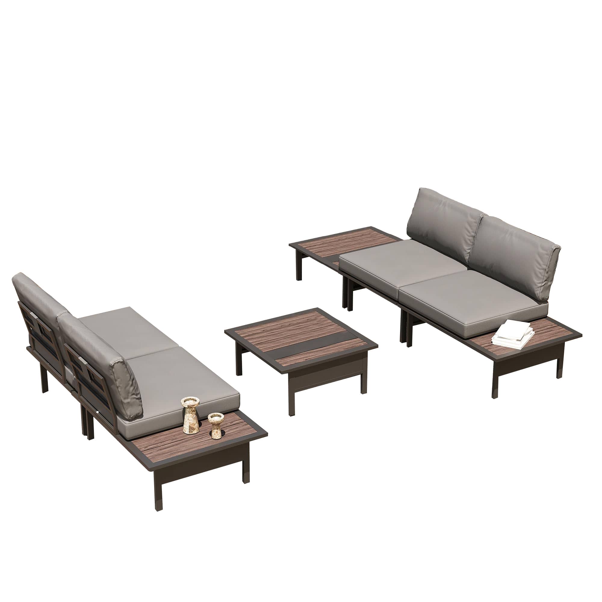 Yardgrace - Mena Combination Sofa Set of 6 outdoor sectional Comfortable Modular Couch for Family Easy Clean Fabric - Gray