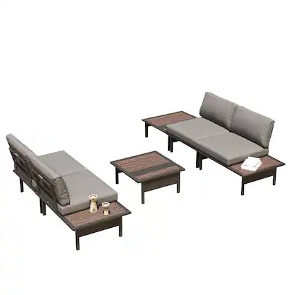 Front. Yardgrace - Yardgrace Mena Combination Sofa Set of 6 outdoor sectional Comfortable Modular Couch for Family Easy Clean Fabric - Grey.