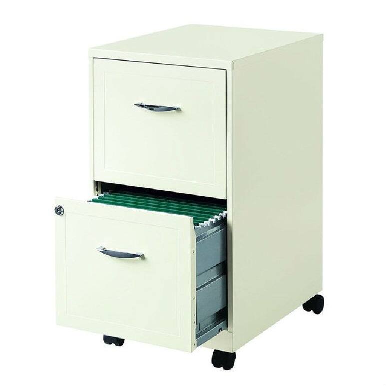 Front. SlickBlue - Pearl White 2-Drawer Steel File Cabinet with Casters for Office Storage - White.