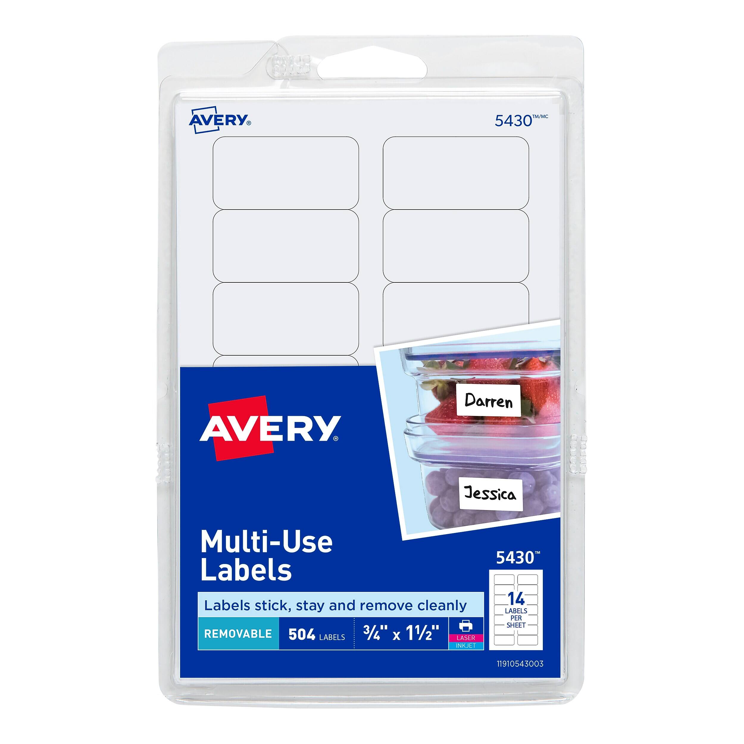 Avery - Laser/Inkjet Multipurpose Labels, 3/4" x 1-1/2", 504 Labels/Pack (5430) - White