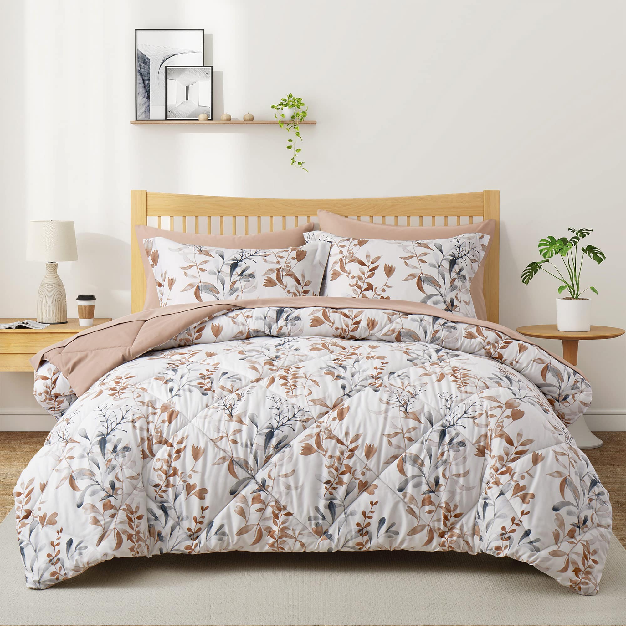 Peace Nest - 7pc Floral Printed Reversible Comforter & Sheets Set - Colorful