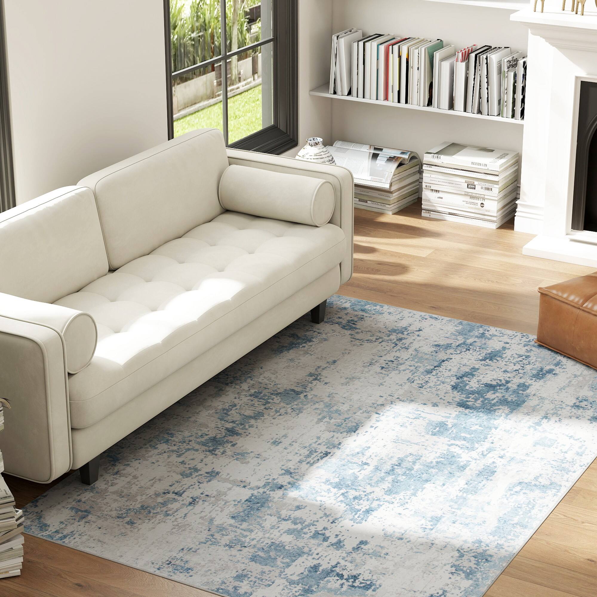 Alt View 1. Homcom - Area Rug 4x6, Machine Washable Non-Slip Modern Abstract Floor Cover for Living Room, Bedroom - Blue.