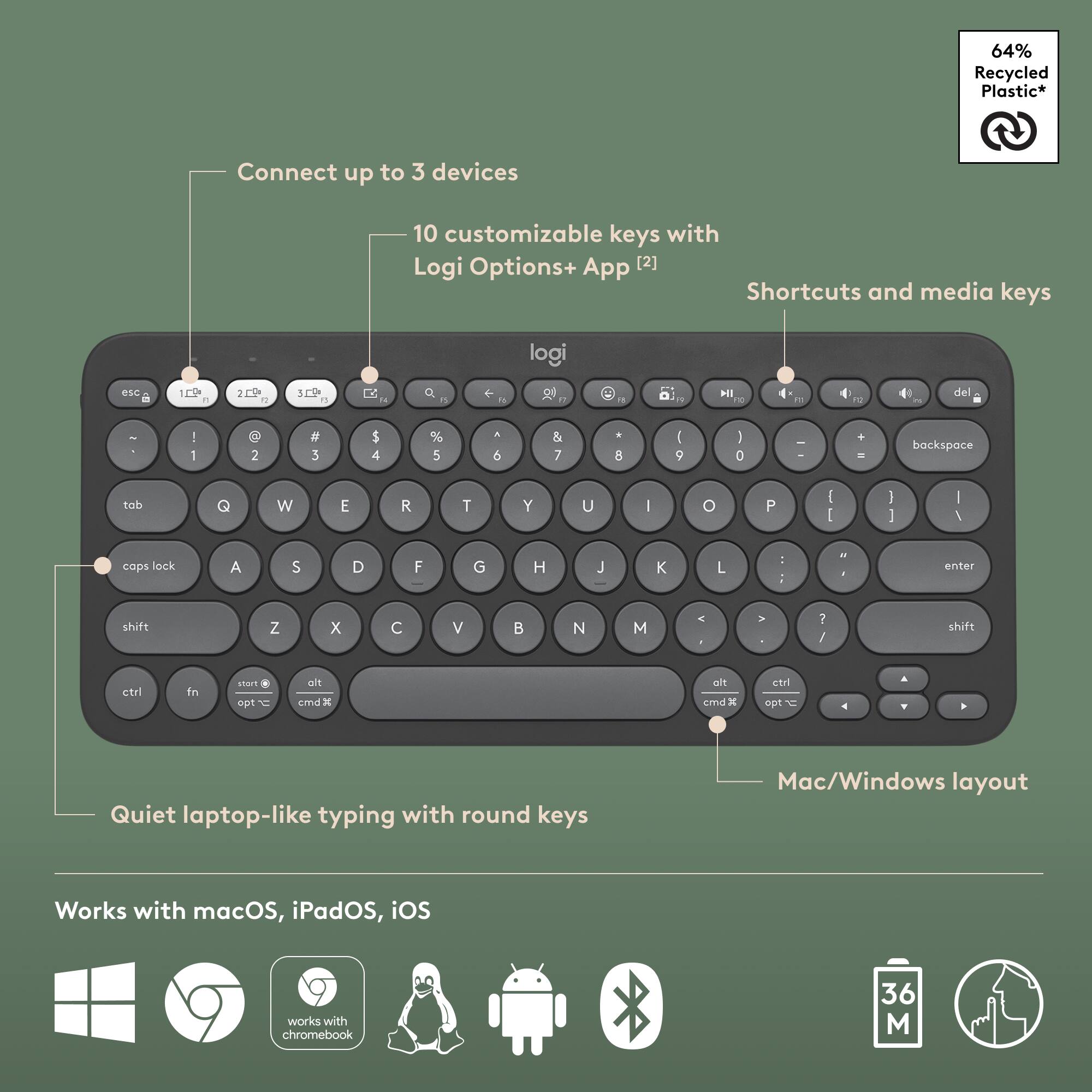 Logitech Pebble Keys 2 Slim TKL Wireless Scissor Keyboard for Windows ...