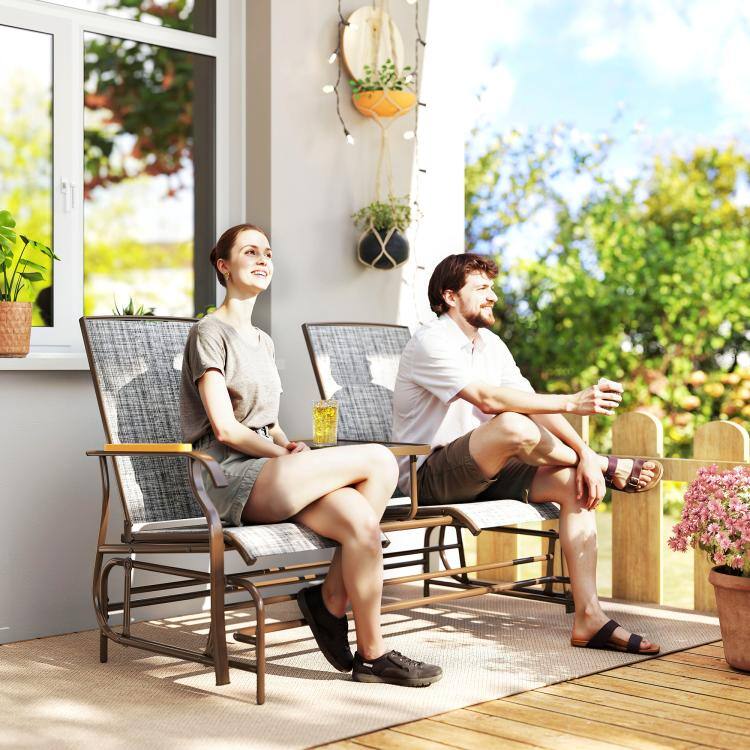 Alt View 1. PULUZ - Outdoor 2-Person Glider Bench, Outside Glider Swing Chair Loveseat with Table, Steel Frame - Gray.