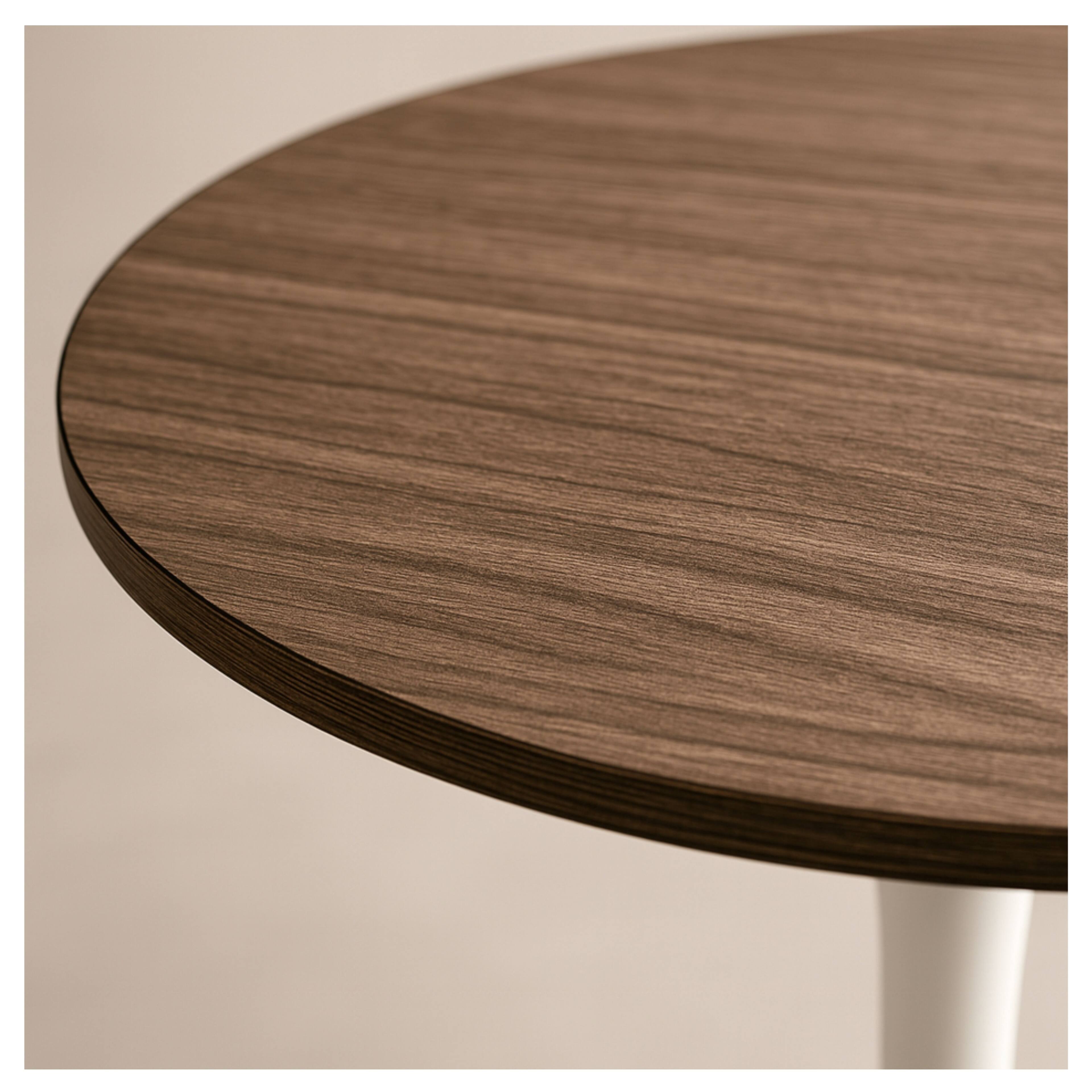 Left. LeisureMod - Bristol 27" Modern Round Dining Table with MDF Wood Top - Sleek Steel Pedestal Base - MDF - Light Natural.