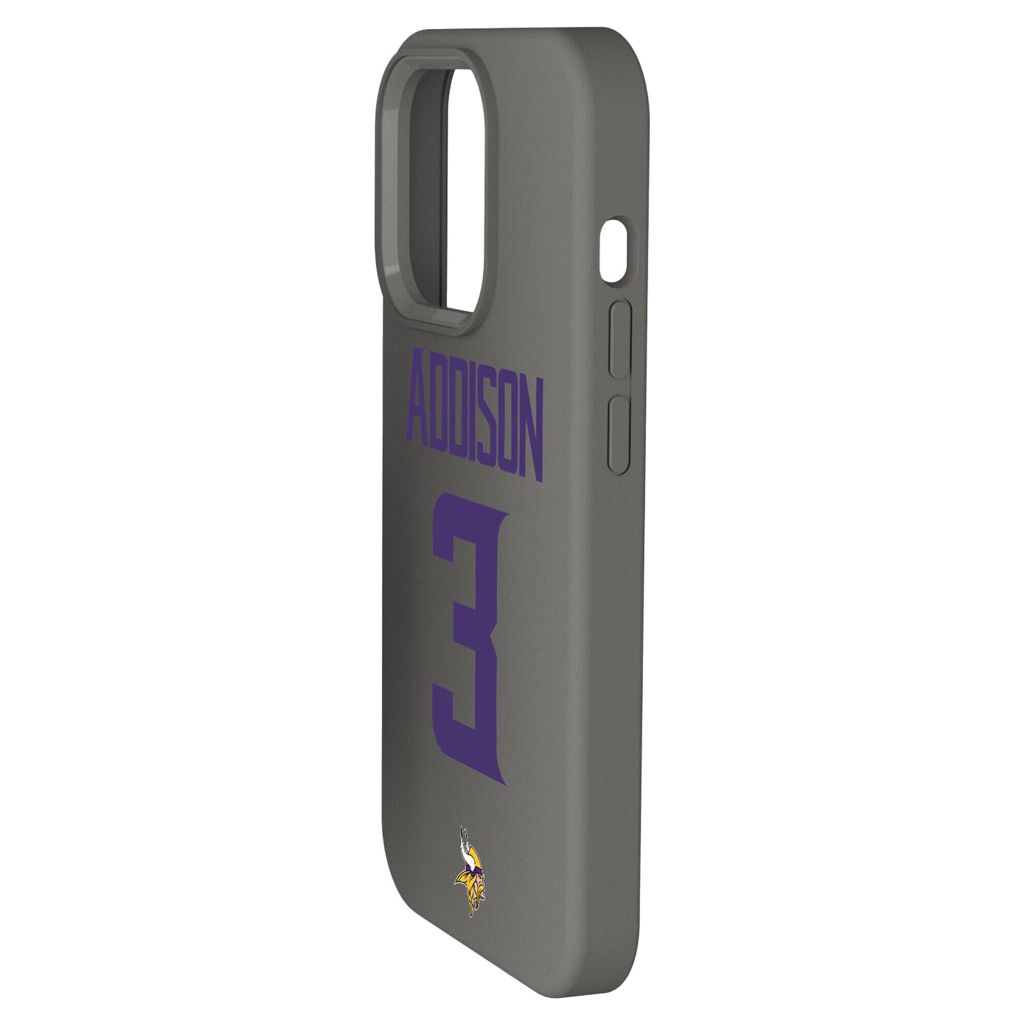Alt View 1. Keyscaper - Jordan Addison Gray Minnesota Vikings Ready Soft Touch iPhone Case - 14 Pro - Gray.