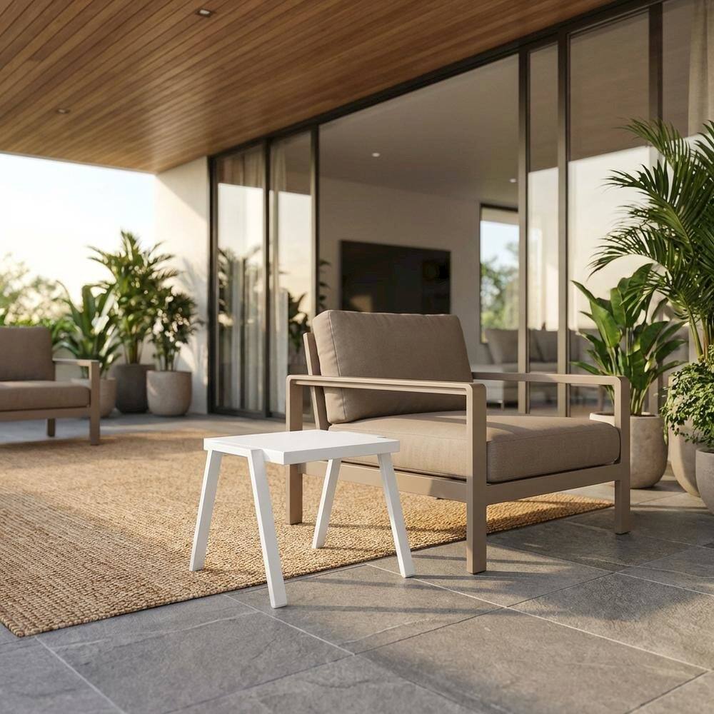 Left. Panama Jack Outdoor - Panama Jack Mykonos End Table with Glass - White.