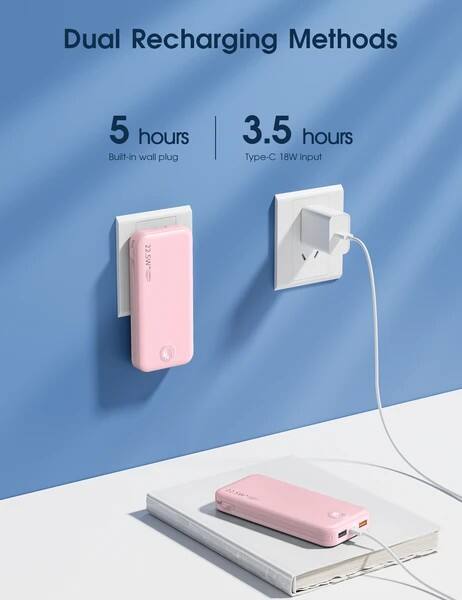 Dual Recharging Methods

5 hours  
Built-in wall plug

3.5 hours  
Type-C 18W input