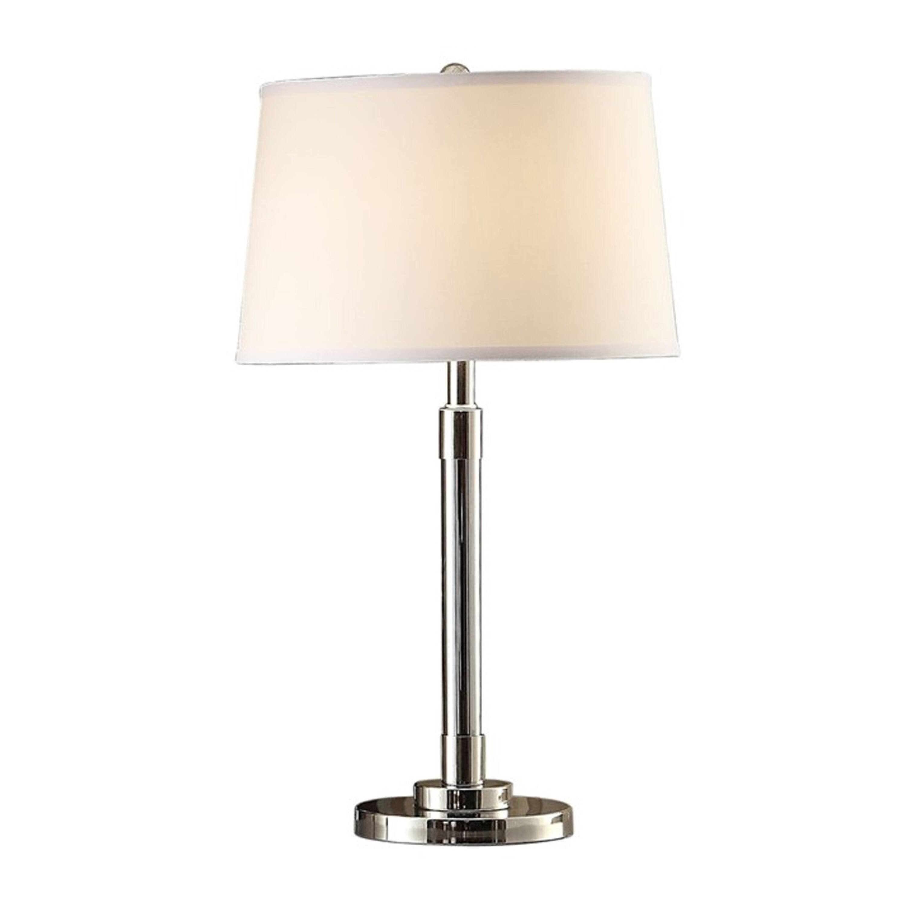 Angle. Manhattan Lane - 28 Inch Table Lamp Set of 2, Empire Fabric Shade, Modern Nickel Base - Nickel, Silver, White.
