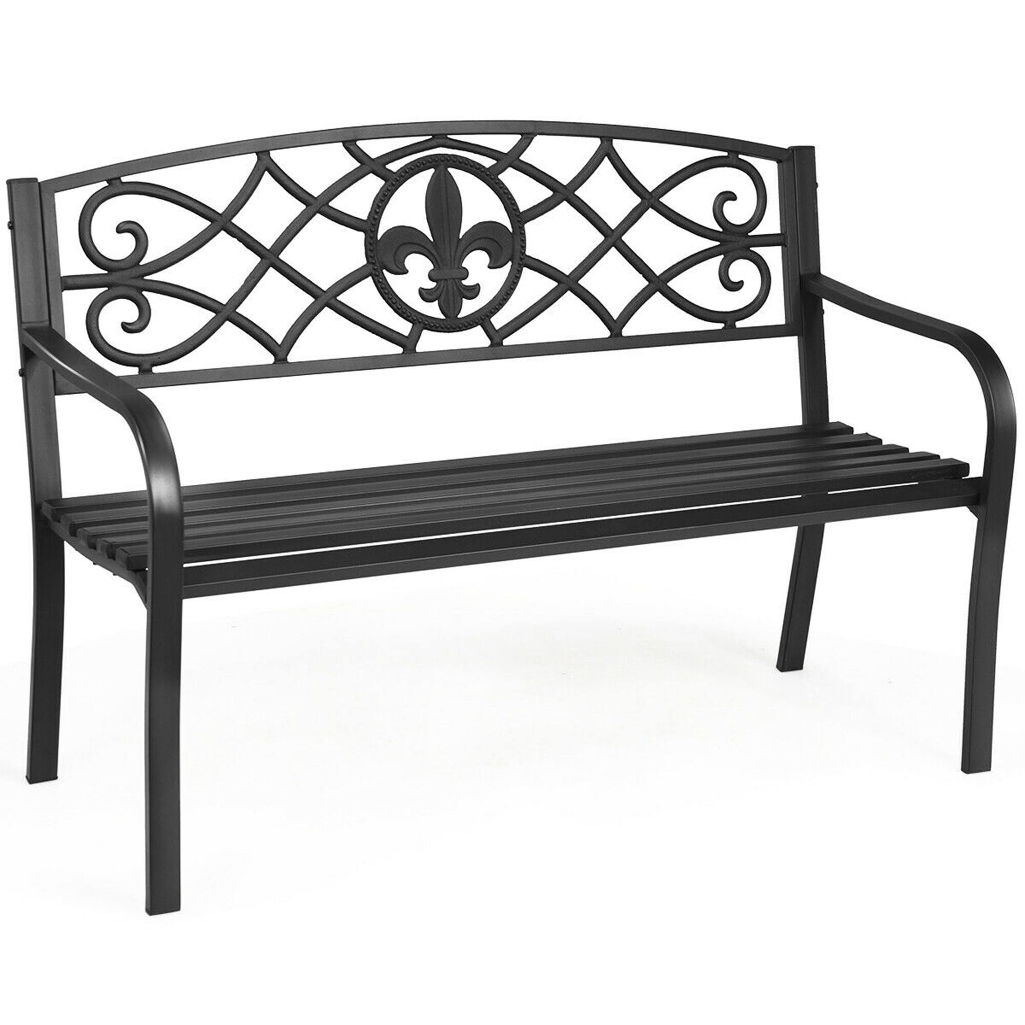 Alt View 5. Gymax - Gymax Garden Bench Loveseat Outdoor Garden Park w/ Steel Frame Backrest - Black.