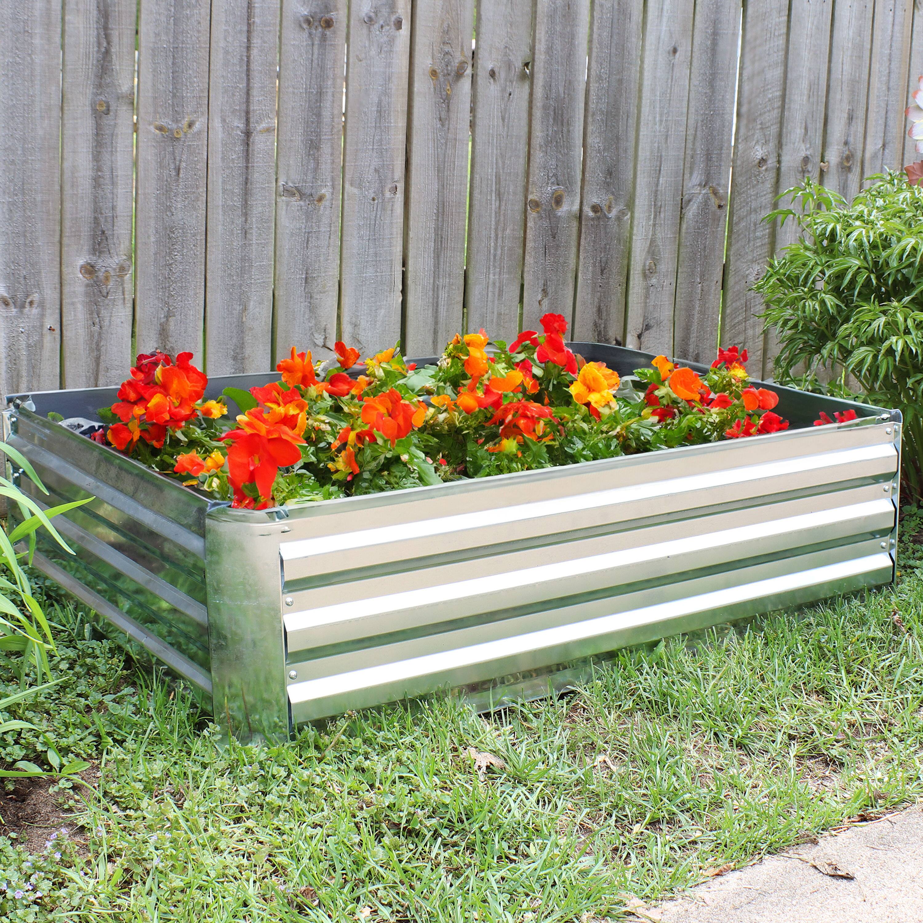Alt View 7. Sunnydaze - Galvanized Steel Rectangle Raised Garden Bed - 47 in - Silver.