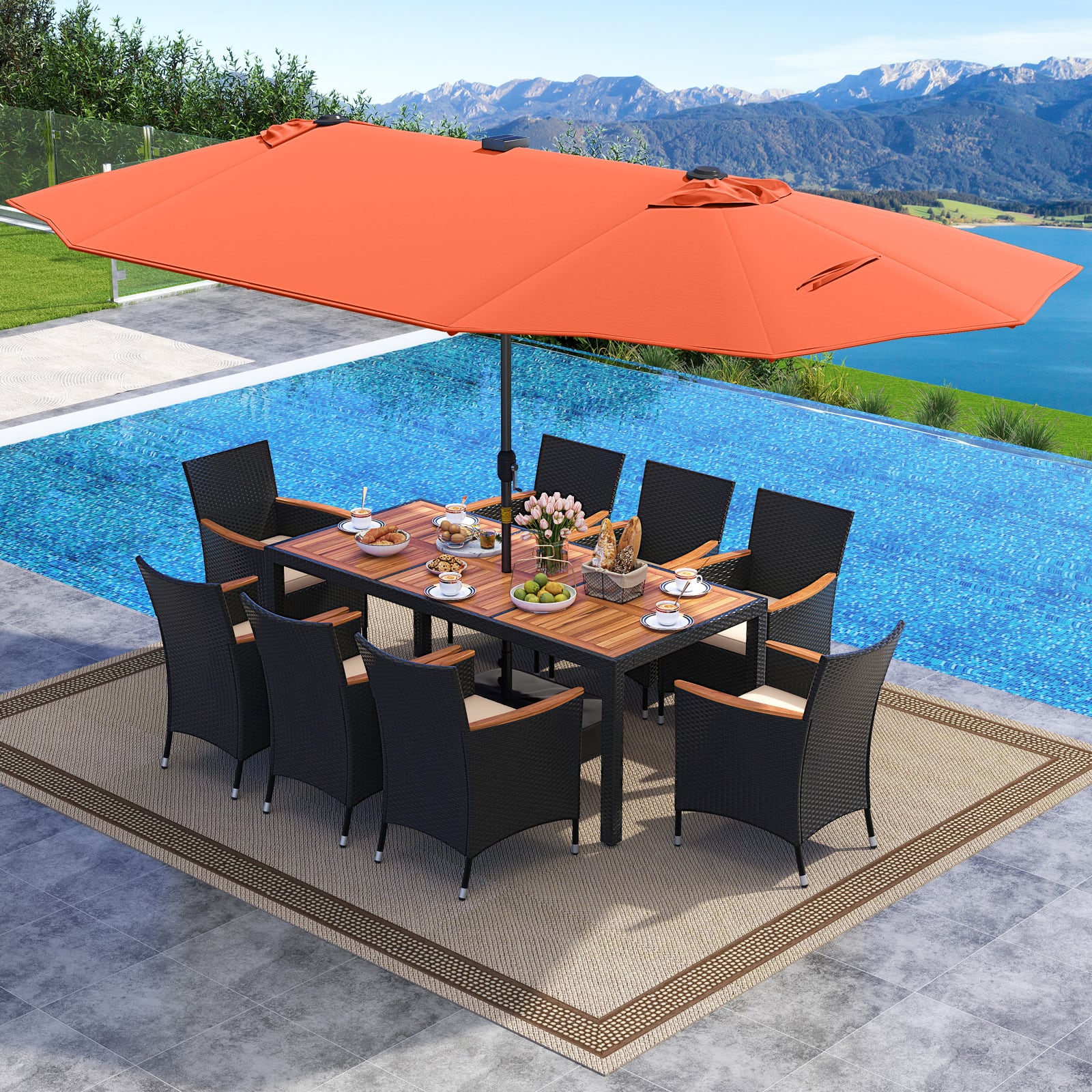 Gymax - Set Of 11 Patio Dining Set w/ 15ft Double-Sided Patio Umbrella (Base Included) - Orange price history on PriceWatchPro