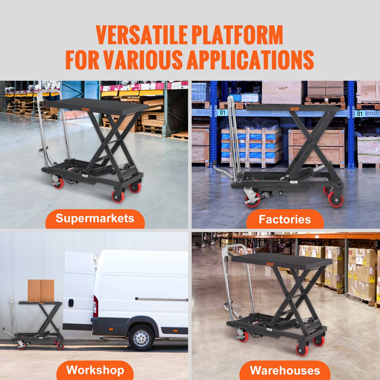 VERSATILE PLATFORM FOR VARIOUS APPLICATIONS

- Supermarkets
- Factories
- Workshop
- Warehouses