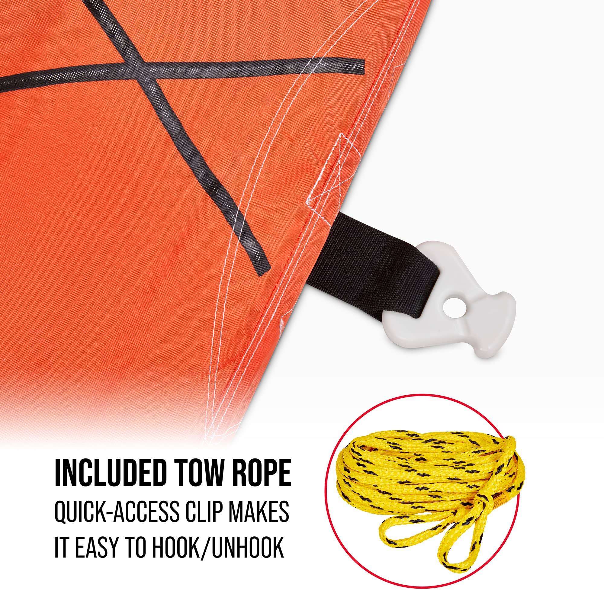 INCLUDED TOW ROPE
QUICK-ACCESS CLIP MAKES IT EASY TO HOOK/UNHOOK