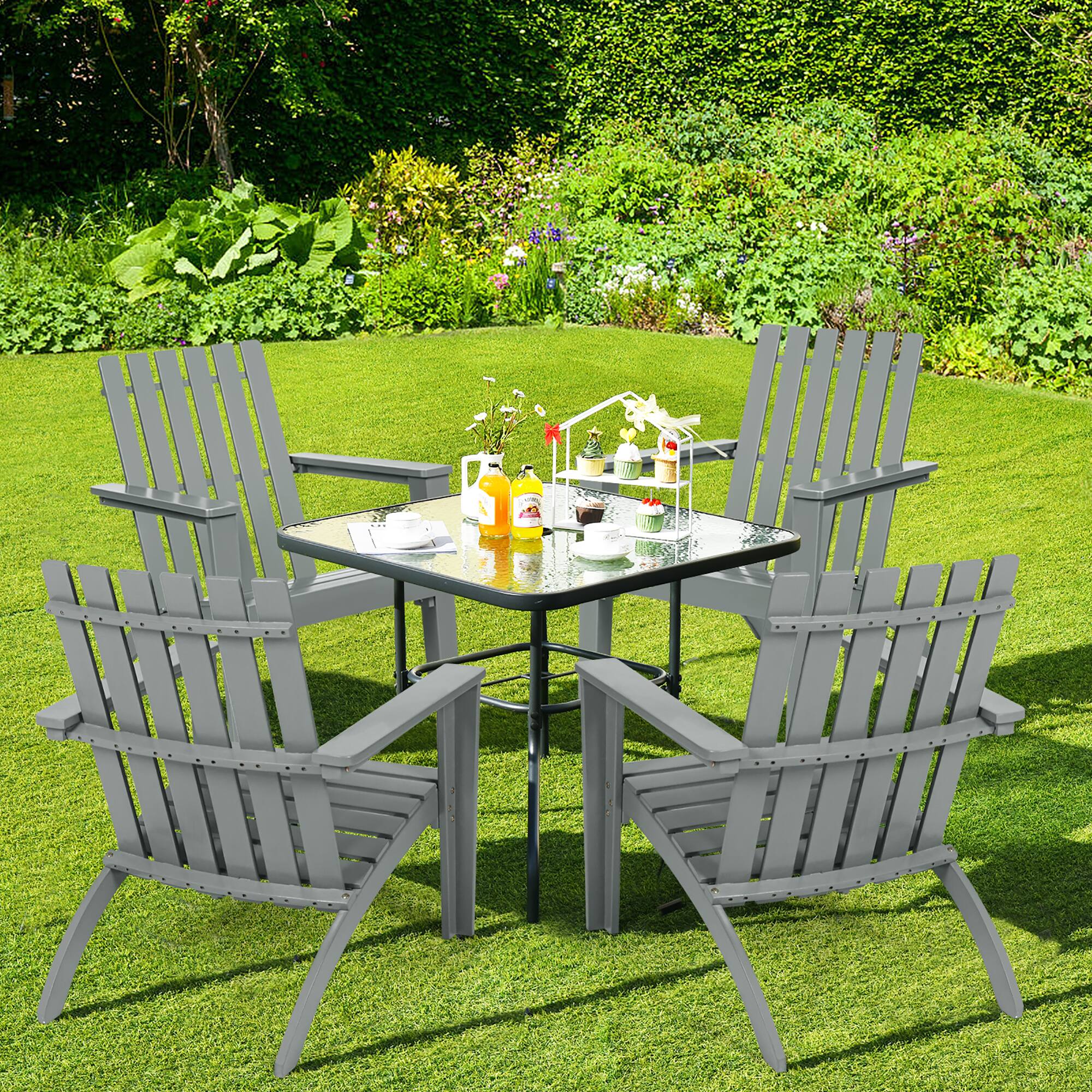 Alt View 4. Costway - Costway Patio Adirondack Chair Acacia Wood Lounge Armrest Garden Deck - Gray.