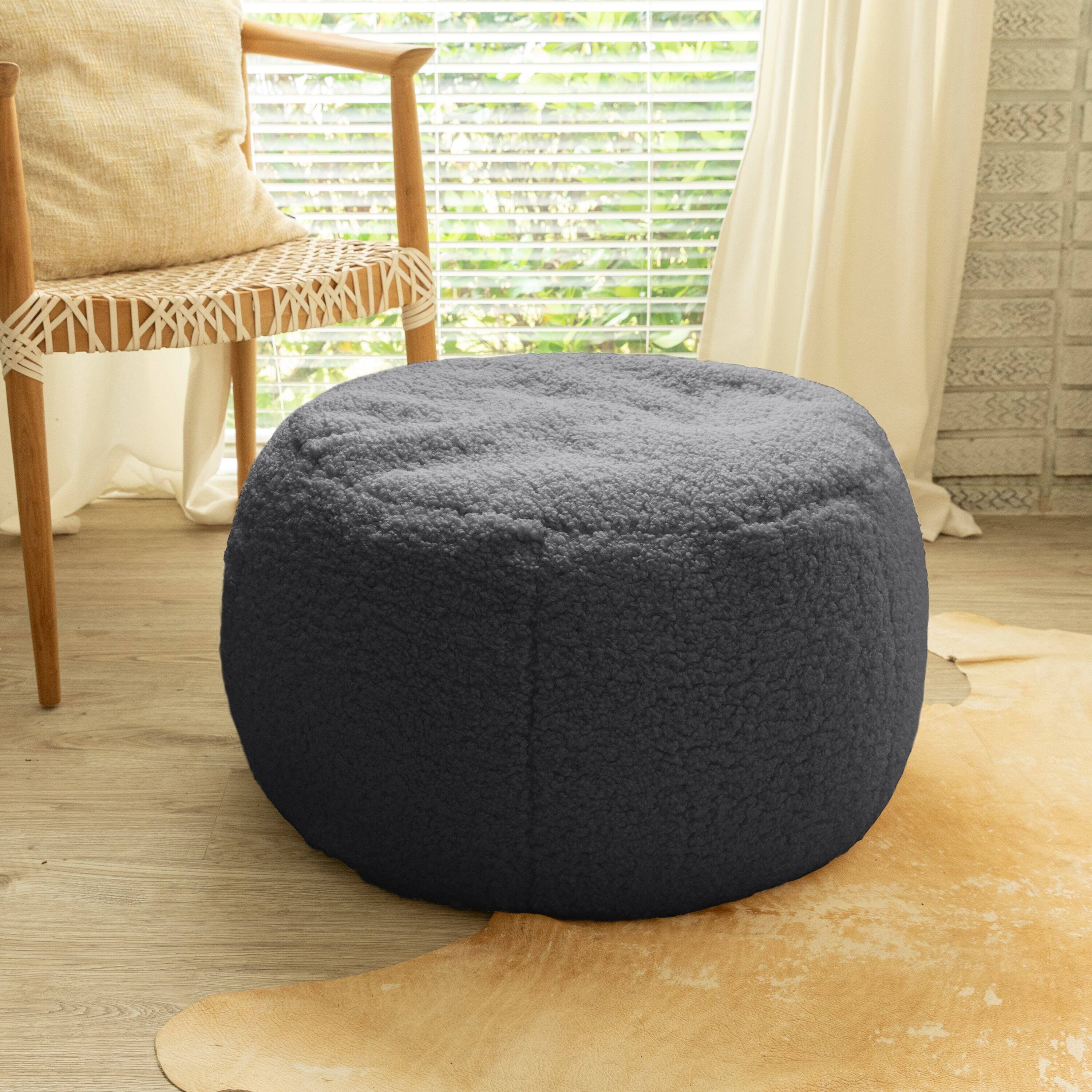 Left. Jaxx - Jaxx Ellis Ottoman Shearling Faux-Lamb Plush Pouf for Modern Interior Design, Large, Black - Black.