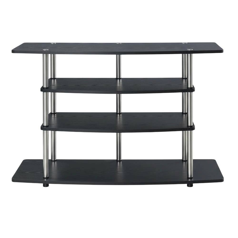 Alt View 3. FurniFact - Black No Tools Wide Highboy TV Stand, Particle Board Shelves, Steel Poles - Black.
