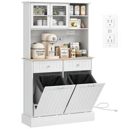 Homcom - 68" Kitchen Pantry Storage Cabinet with Charging Station, Microwave Cabinet with Tilt Out 10 Gallon Trash Can and Drawer - White