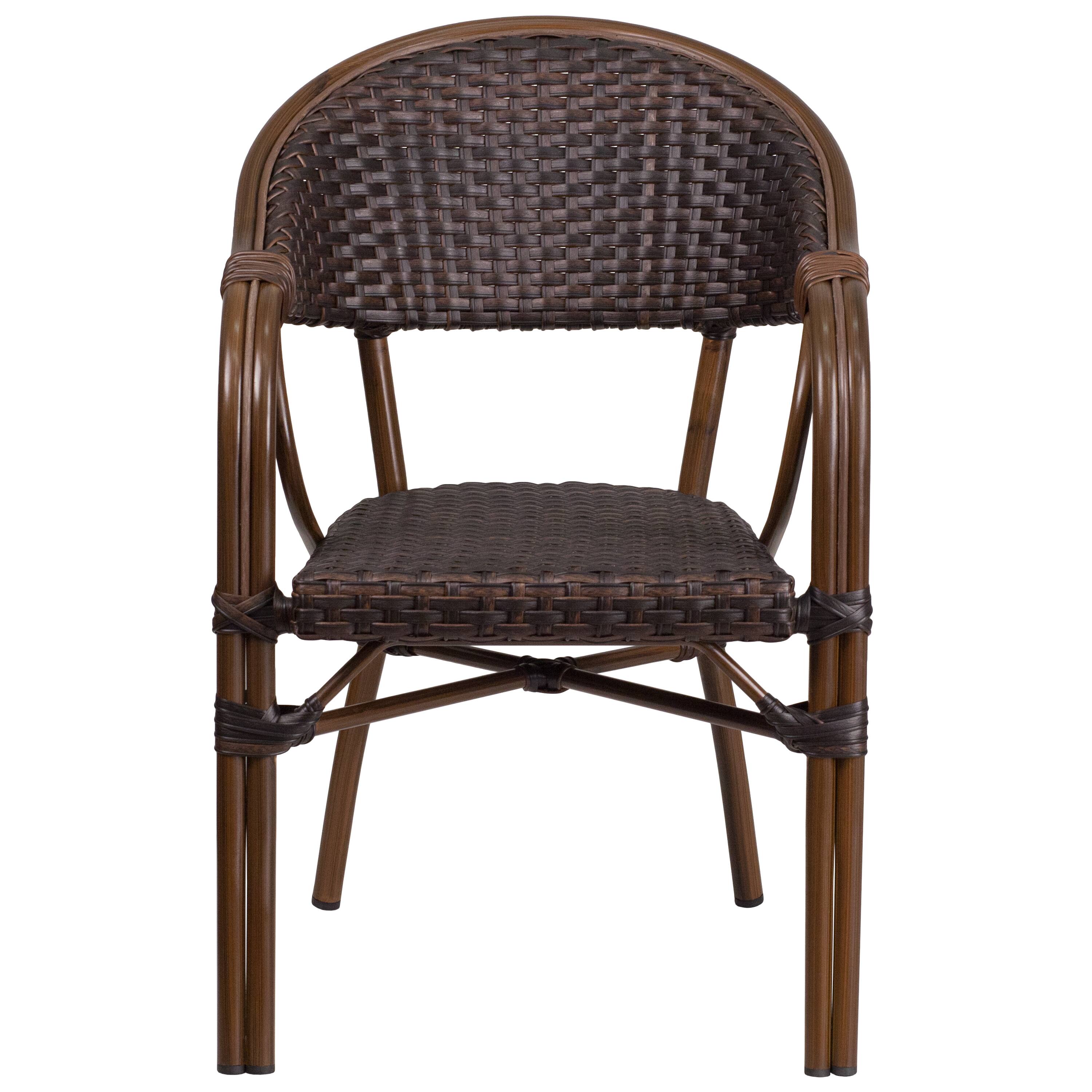 Alt View 5. Emma + Oliver - Rattan Restaurant Patio Bamboo-Aluminum Frame Chair with Open Back - Dark Brown Rattan/Red Bamboo-Aluminum Frame.