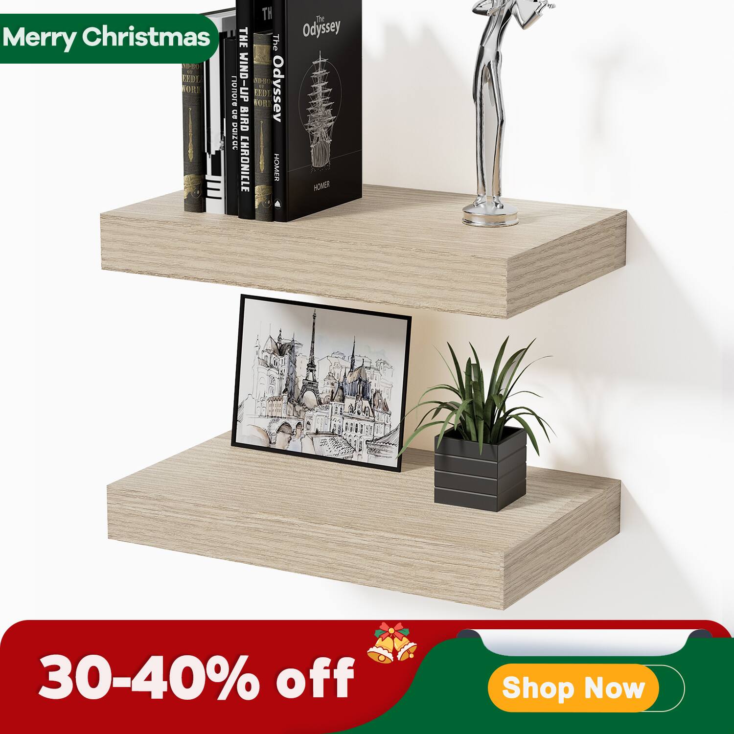 Mifurn - Wooden Floating Shelves for Wall, Wall Shelf for, Bedroom, Living Room, Bathroom Shelves Storage, 12x7x1.5 in, 2 Pack - Oak price history on PriceWatchPro