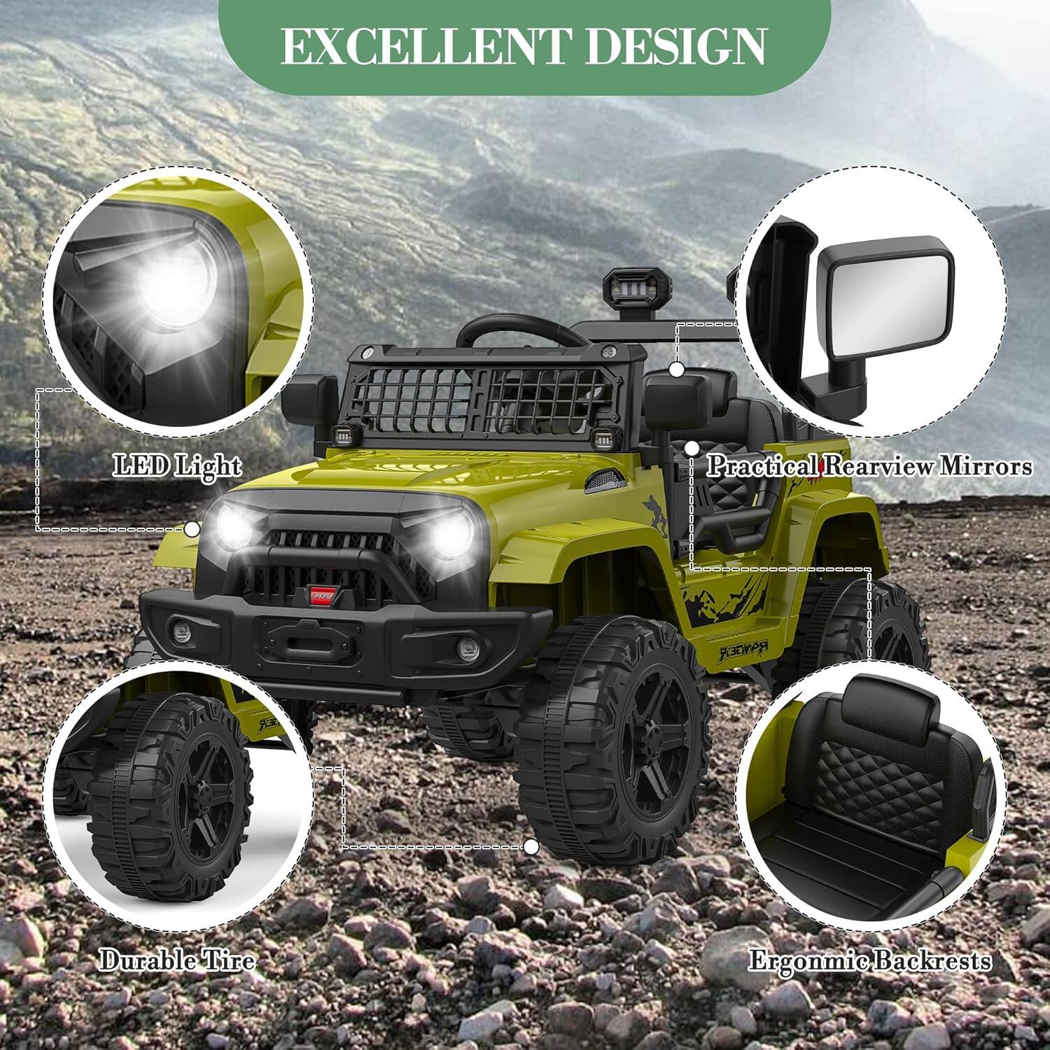 EXCELLENT DESIGN

- LED Light
- Practical Rearview Mirrors
- Durable Tire
- Ergonomic Backrests