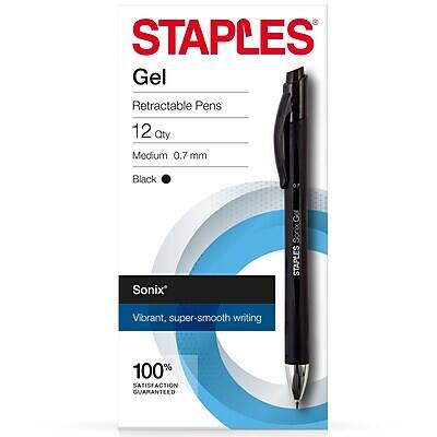 Staples - Sonix Retractable Gel Pens, Medium Point, 0.7mm, Black Ink, Dozen (13561-CC)