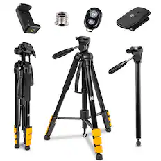 Front. Kodak - PhotoGear 2-in-1 70” Tripod & 64.5” Monopod with Remote, Travel Camera Tripod Stand - Black.