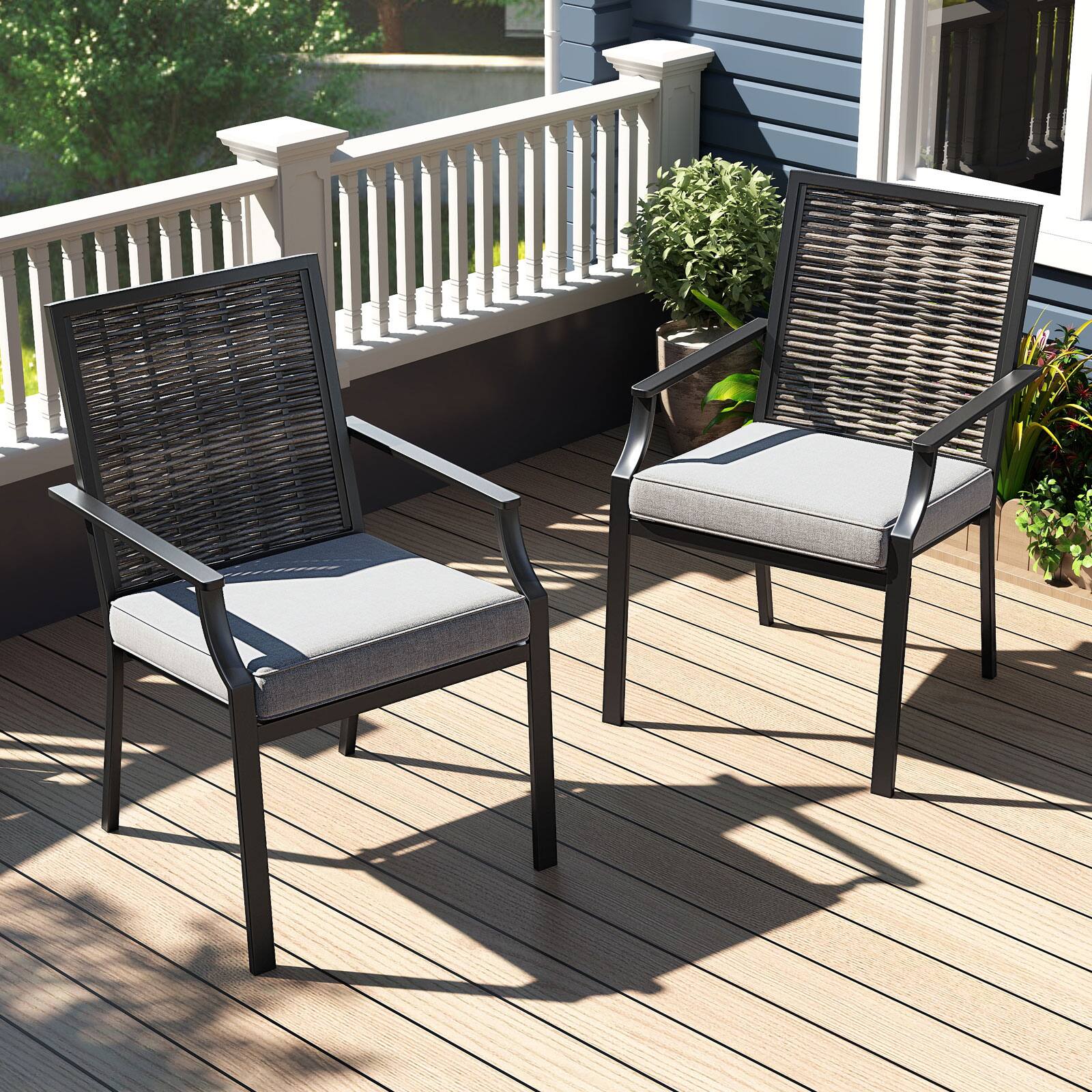 Alt View 1. Costway - Costway Patio Wicker Chairs Set of 2 Stackable Rattan Armchairs with Removable Cushions - Gray.