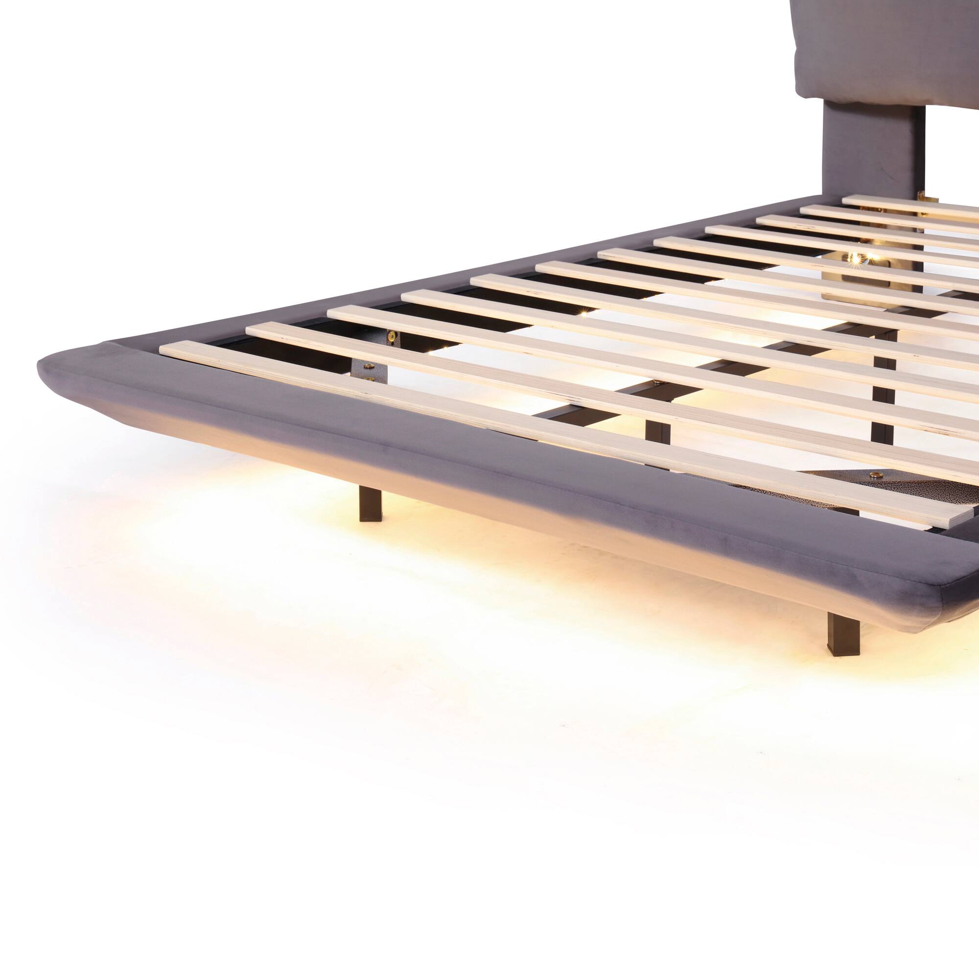 Alt View 5. Tiramisubest - Full Size Upholstered Platform Bed with Sensor Light and 2 Large Backrests, 2 sets of USB Port and Socket, Gray - Gray.