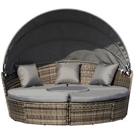 Outsunny - 4-Piece Round Convertible Daybed with Cushions, Outdoor PE Rattan Patio Wicker Sofa Set - Dark Gray
