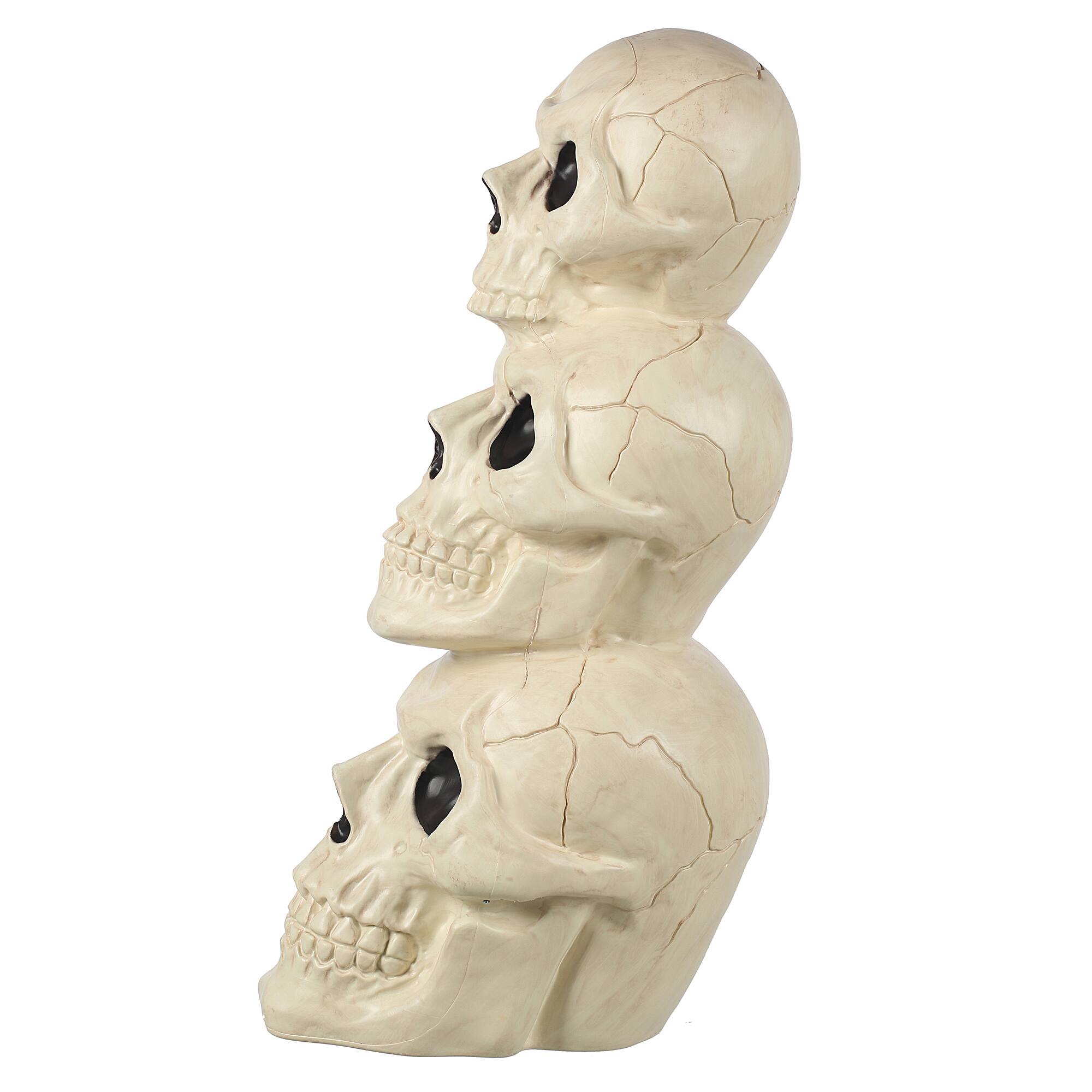 Alt View 3. BOO BOX - Stacked Skulls with LED Eyes and Sound - 27.5-in Scary Halloween Decor - White.