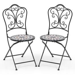 Costway - Set of 2 Mosaic Chairs for Patio with Decorative Backrest Heavy-Duty Frame - Black