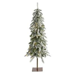 BreeBe - 4.5’ Flkd Wshtn Alpine Xmas Tree w/100 LED lights & 285 Tips - White, Green