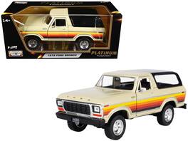 1978 Ford Bronco Custom with Stripes and Black Top "Platinum Collection" Series 1/24 Diecast Model Car by Motormax - Cream