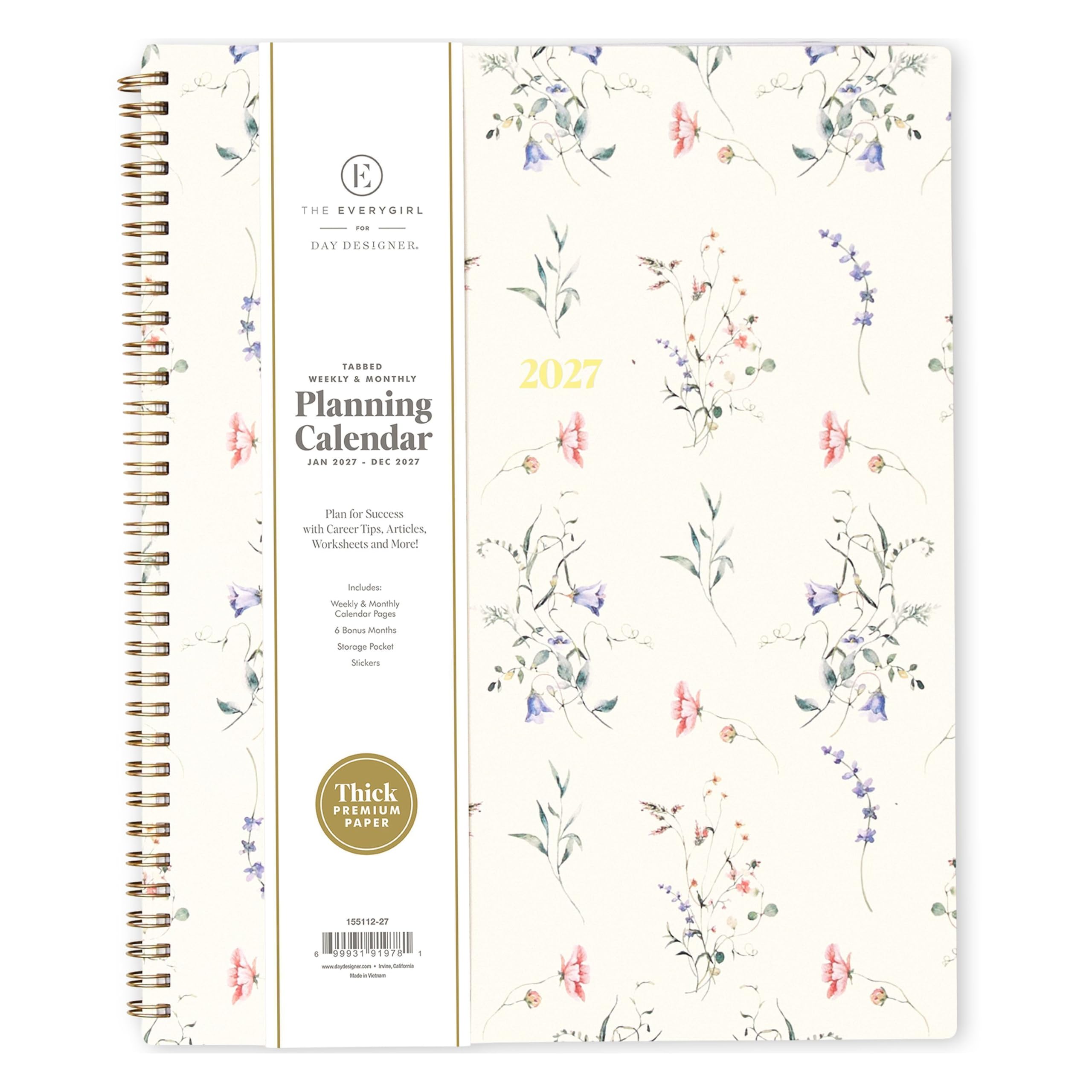 THE EVERYGIRL  
FOR  
DAY DESIGNER.  

TABBED WEEKLY & MONTHLY Planning Calendar  
JAN 2027 - DEC 2027  

2027  

Plan for Success with Career Tips, Articles, Worksheets and More!  
Includes: Weekly & Monthly Calendar Pages  
6 Bonus Months  
Storage Pocket  
Stickers  

Thick PREMIUM PAPER  

55112-27  

... 99931 91978 - www.drydesigne.com  
Invine, Caltamia make, Comments adidas with