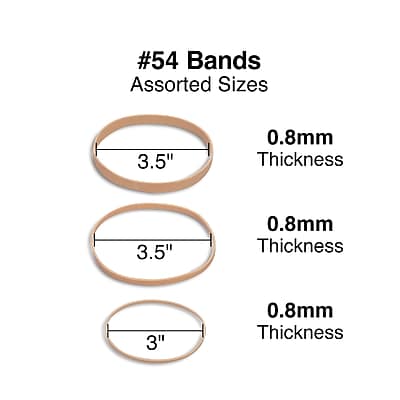 #54 Bands  
Assorted Sizes  

- 3.5" 0.8mm Thickness  
- 3.5" 0.8mm Thickness  
- 3" 0.8mm Thickness