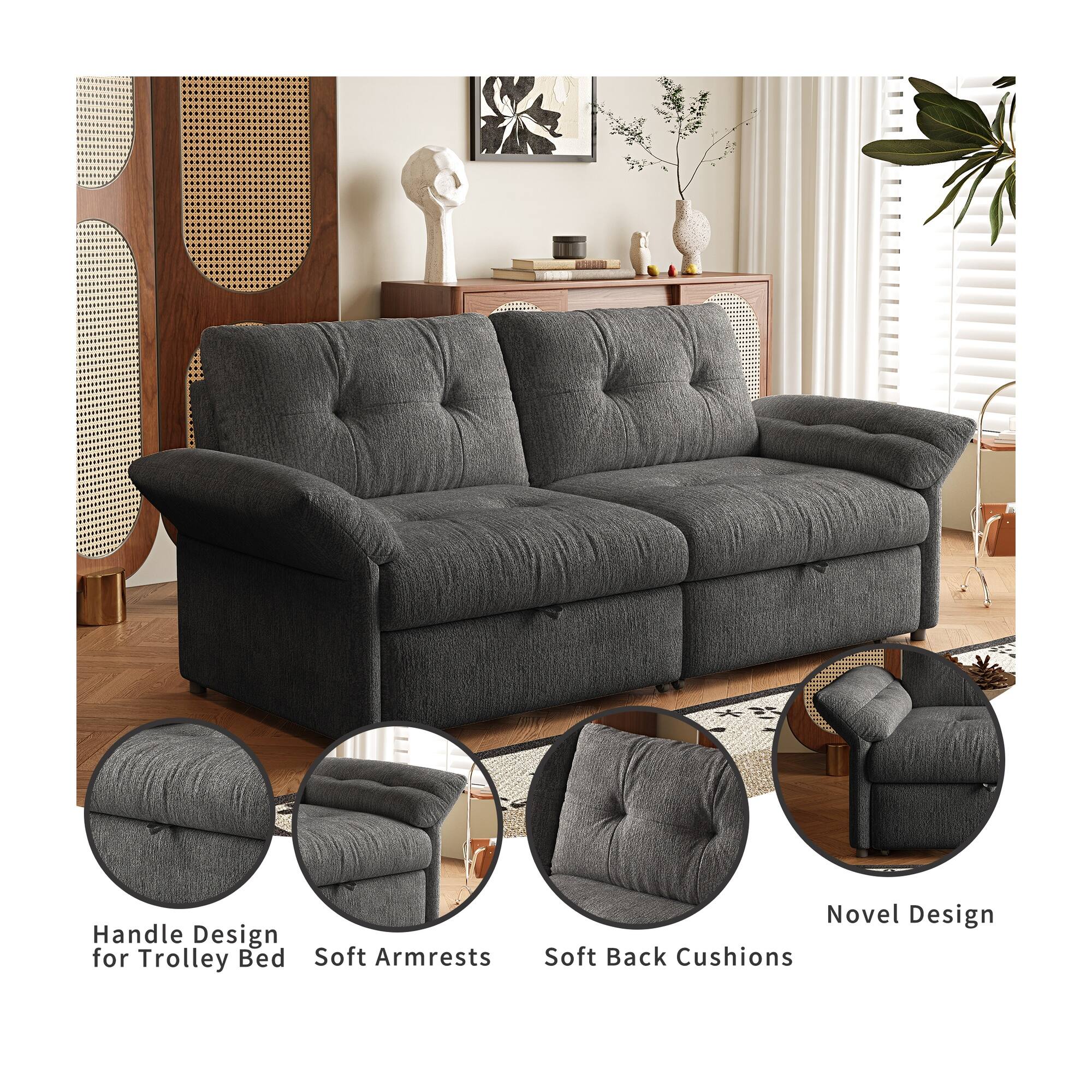Handle Design for Trolley Bed  
Soft Armrests  
Novel Design  
Soft Back Cushions
