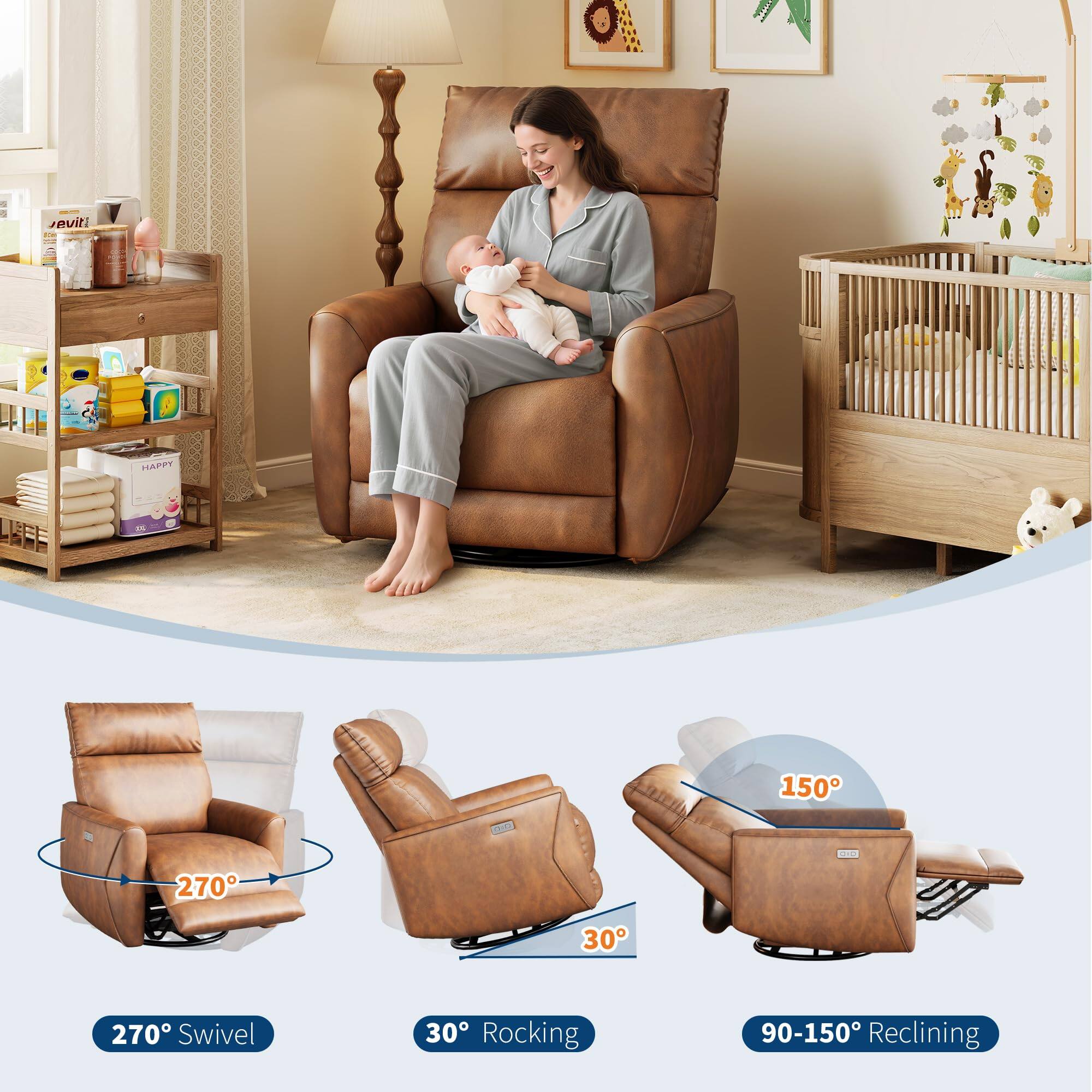 - eviti: HAPPY
- 150°
- 270° Swivel
- 30° Rocking
- 90-150° Reclining