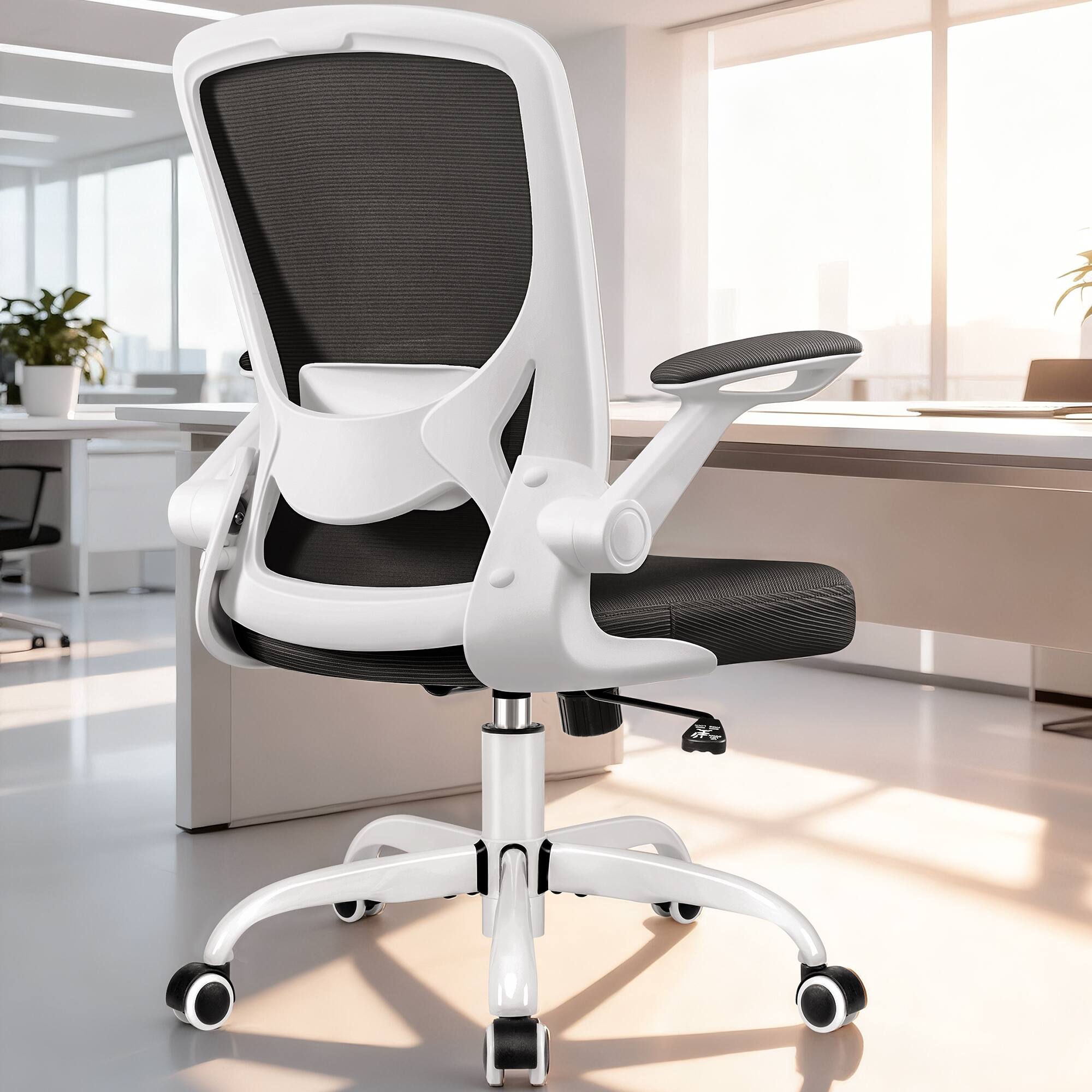 Alt View 4. KERDOM - Colorful Mesh Ergonomic Office Chair with Adjustable Lumbar Support & Height, Swivel Desk Chair with Flip-up Arms, Tilt - White.