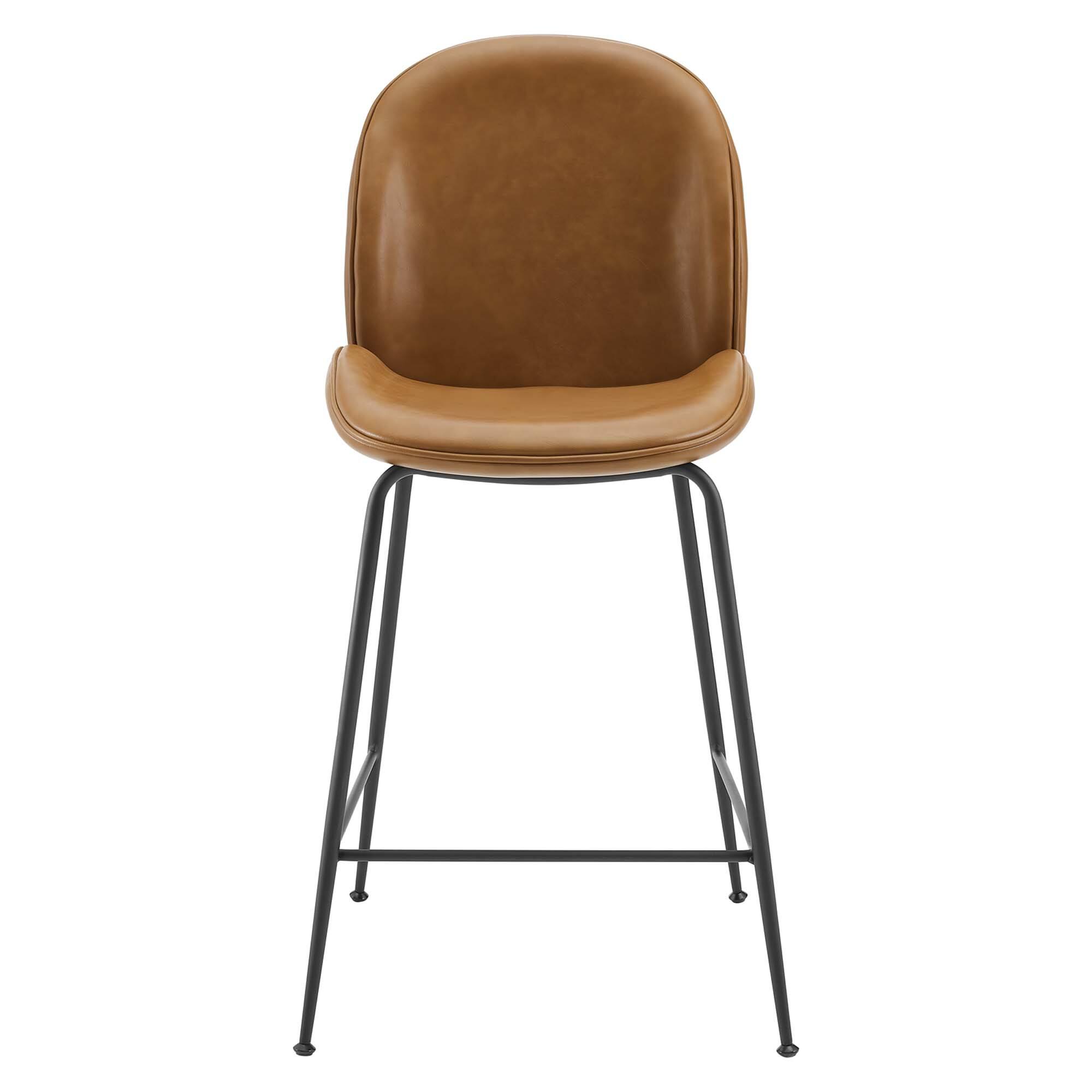 Back. Modway - Scoop Black Powder Coated Steel Leg Vegan Leather Counter Stool by Modway - Brown.