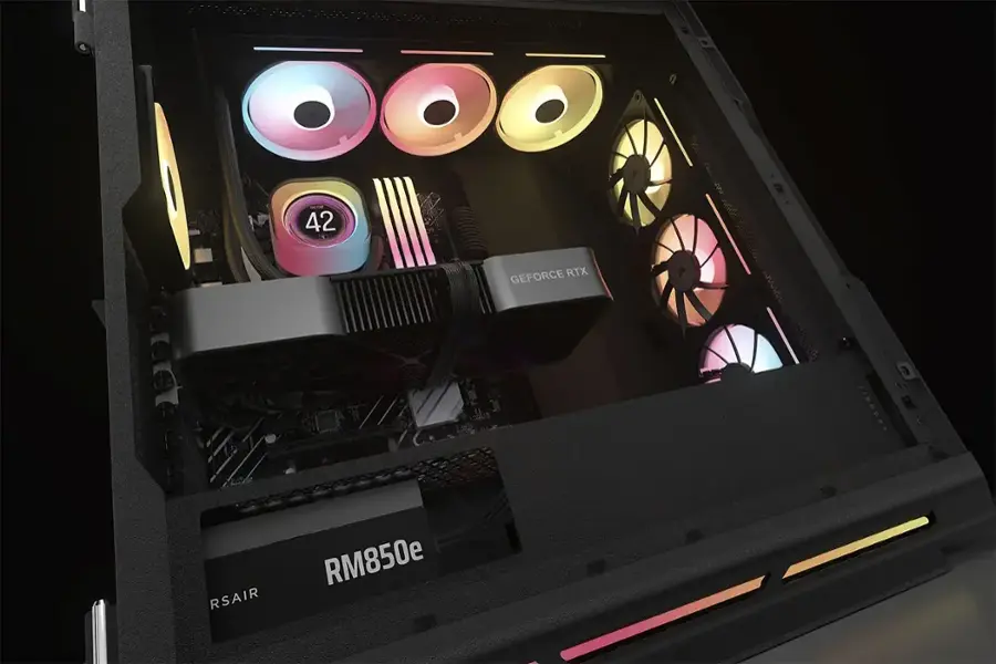 The text on the image reads: "42 GEFORCE RTX 9 TODUEII RSAIR RM850e."