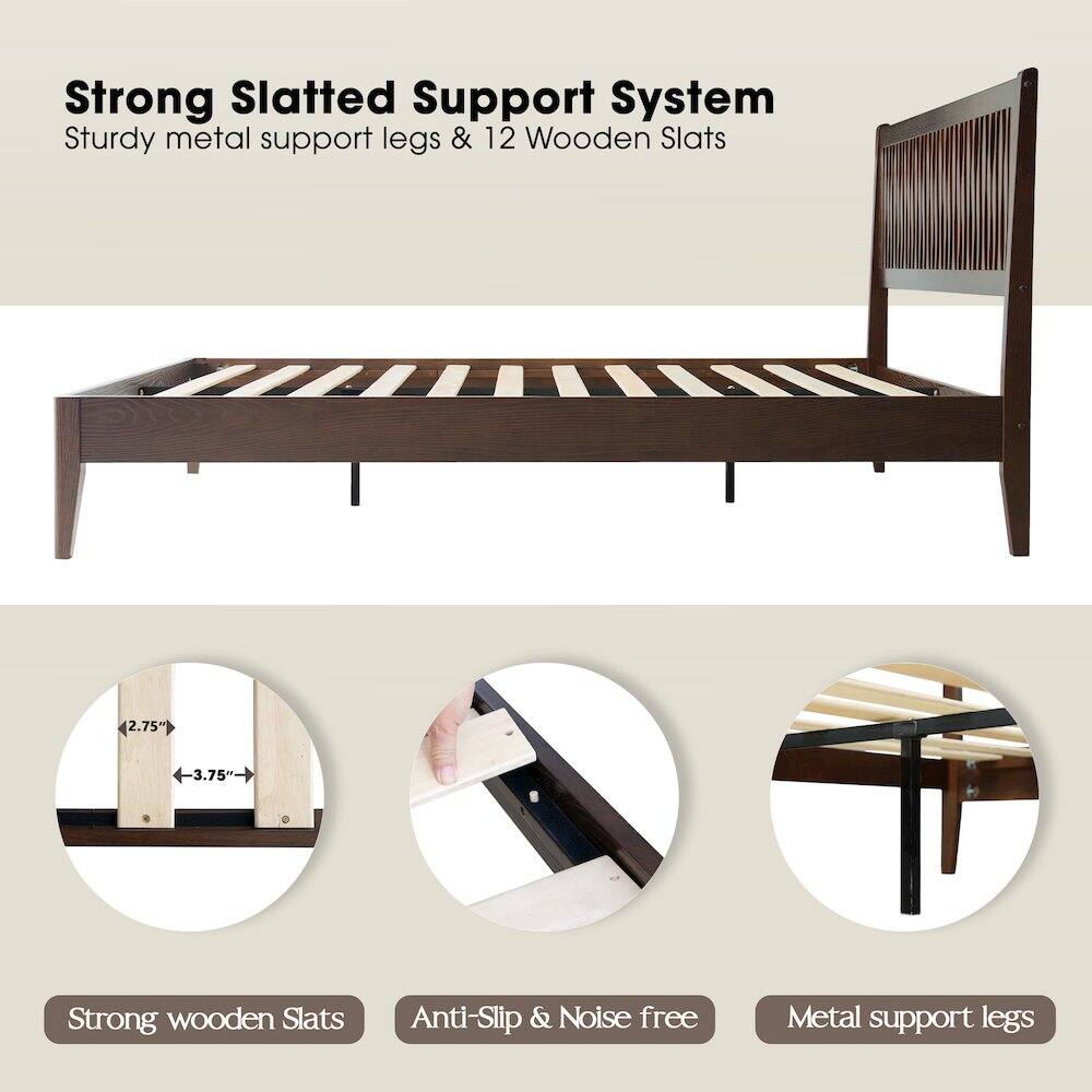 Strong Slatted Support System  
Sturdy metal support legs & 12 Wooden Slats (2.75" x 3.75")  
Strong wooden Slats  
Anti-Slip & Noise free  
Metal support legs