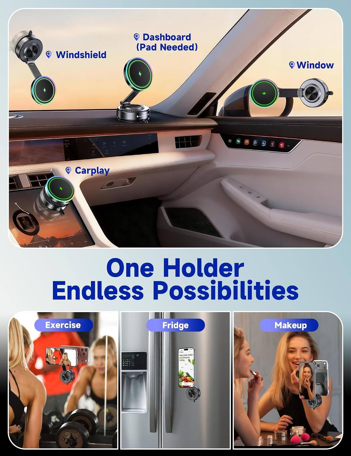 Windshield Dashboard (Pad Needed) Window Carplay One Holder Endless Possibilities Exercise Fridge Makeup