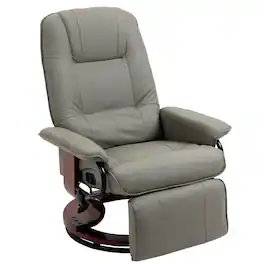 Homcom - Faux Leather Swivel Recliner Lounge Chair - Manual Adjustable with Footrest & Wood Base for Living Room - Gray