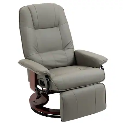 Front. Homcom - Faux Leather Swivel Recliner Lounge Chair - Manual Adjustable with Footrest & Wood Base for Living Room - Gray.