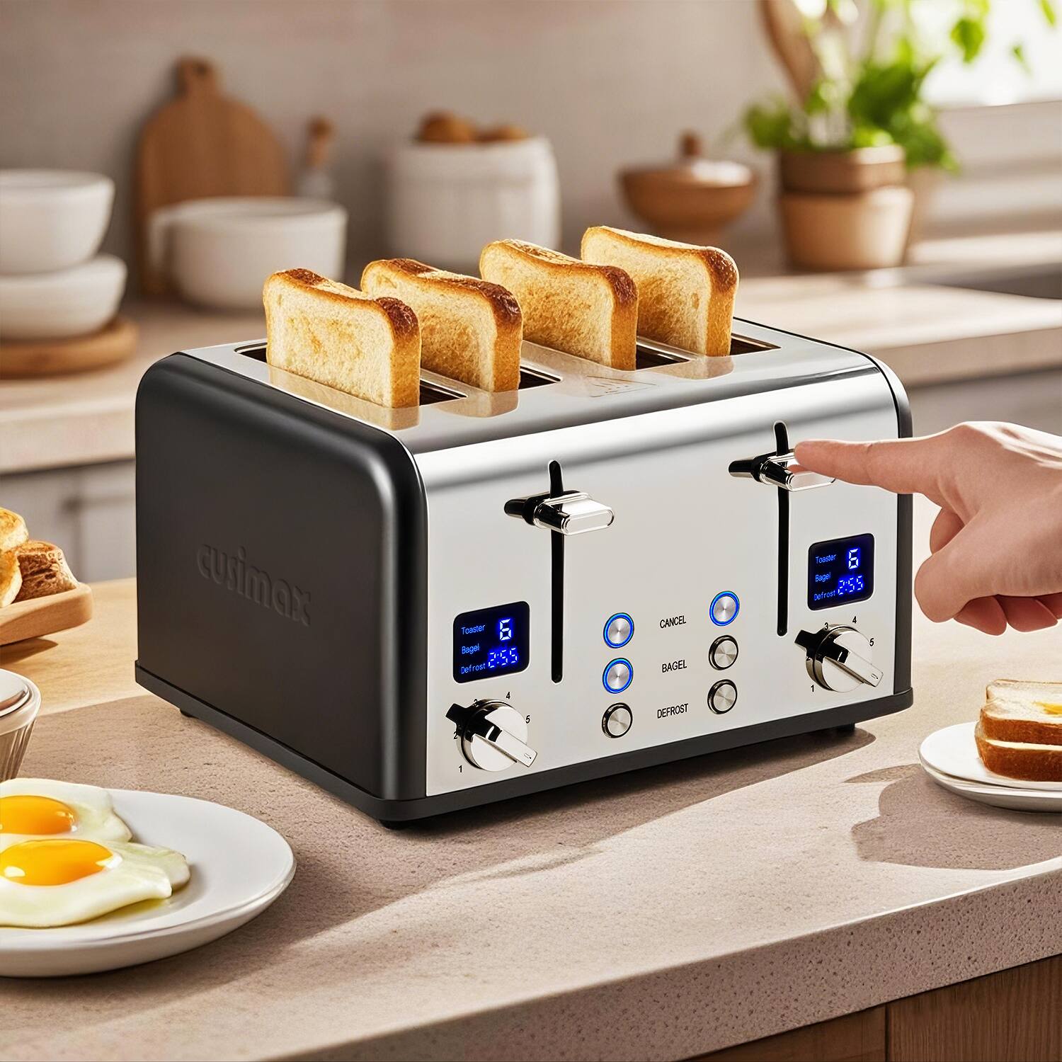 Cuisimax Toaster & Sogn Sefrost 255 5 Cangel Bagel Deprost 6 Setun ass i 1