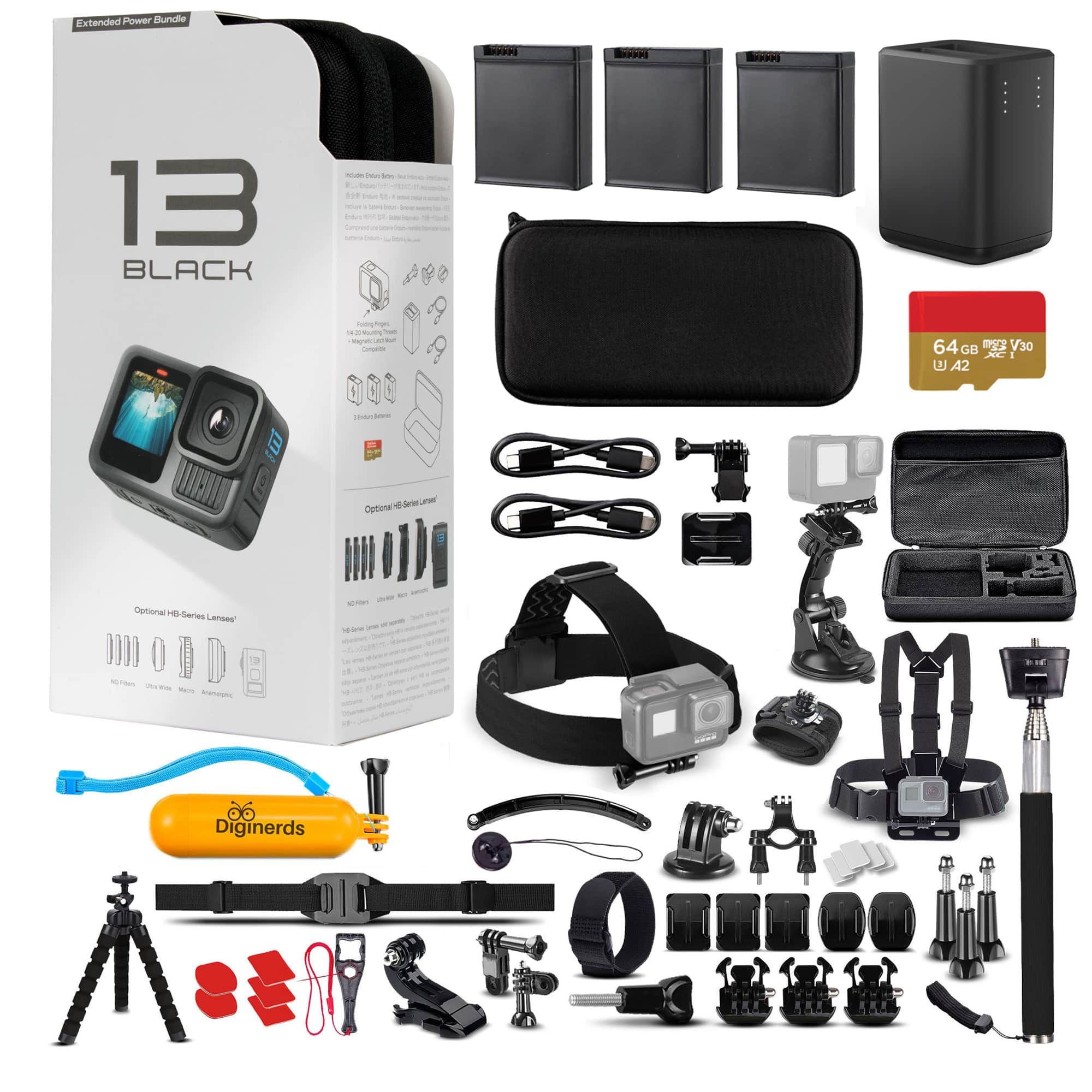 GoPro - HERO13 Extended Power Bundle - Waterproof Action Camera + 64GB Card and 50 Piece Accessory Kit