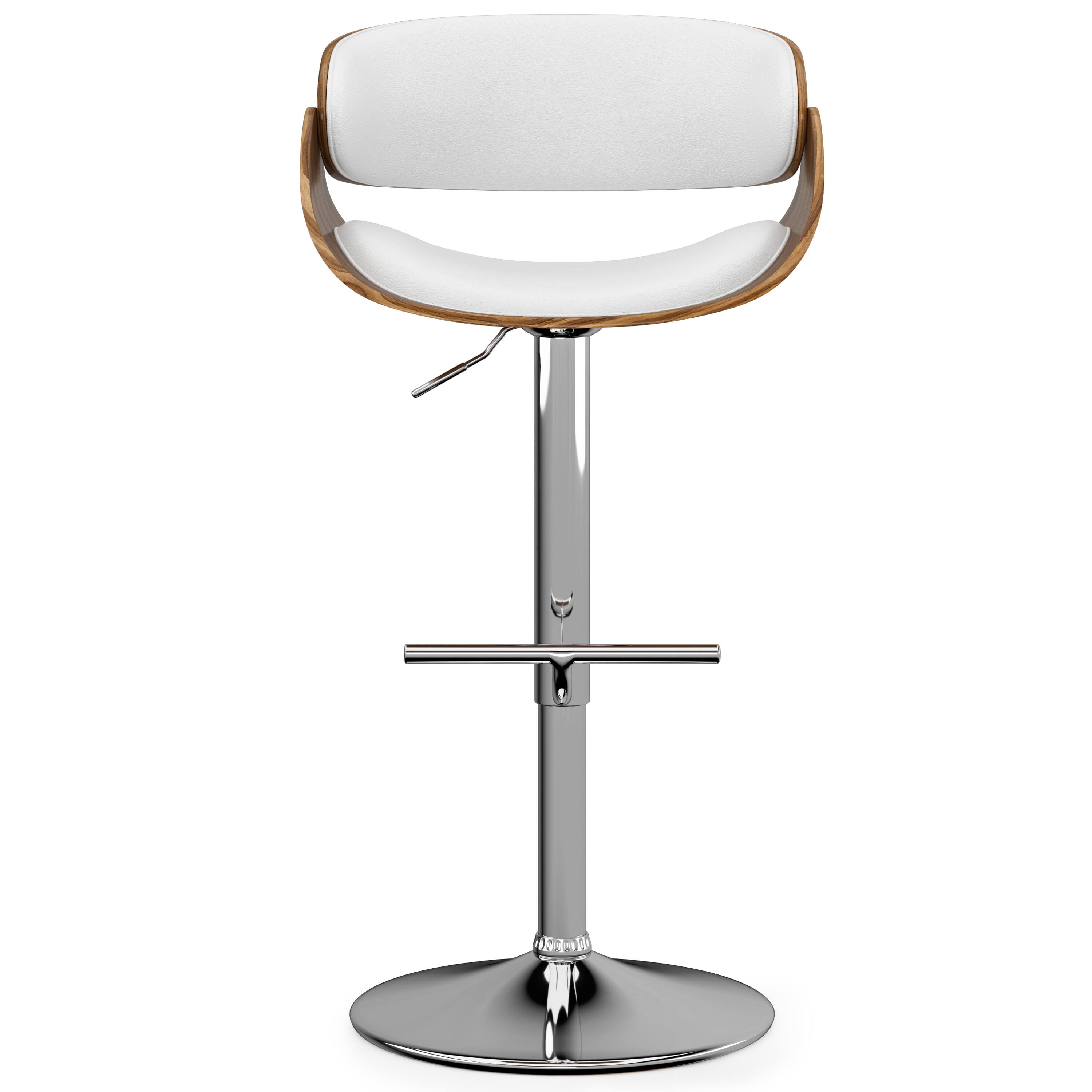 Left. Simpli Home - Amery Mid Century Modern 34 inch Adjustable Swivel Bar Stool in White Vegan Faux Leather - White.